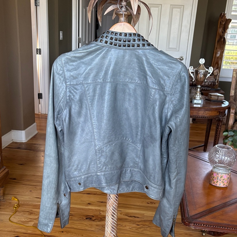Trouvé Studded Gray Leather Jacket - Picture 2 of 5